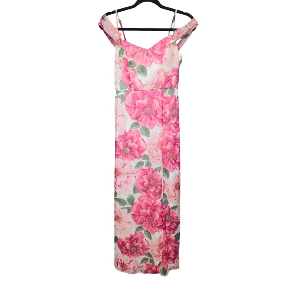 Crystal Doll Women Size 5 Dress Floral Padded Pink‎ Peony Slit Sleeveless Lined